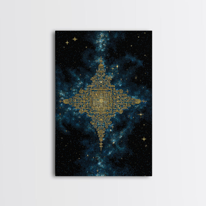 Golden Celestial Geometry Canvas Print, Cosmic Star Map Wall Art, Black And Gold Spiritual Decor, Mystical Gift For Home