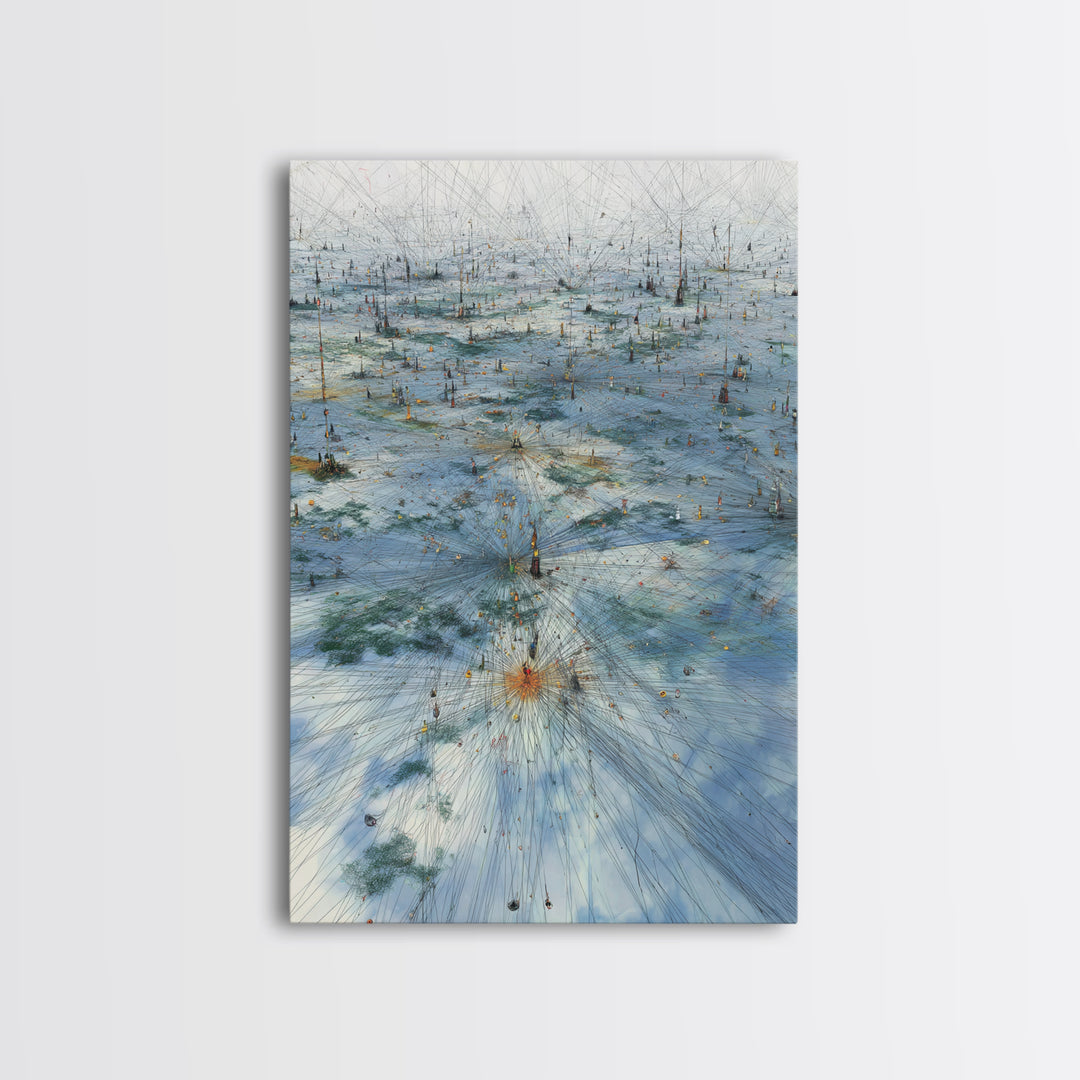 Icy Network Landscape Wall Art, Blue Abstract Field, Dreamy Modern Canvas Print, Minimalist Office Decor Gift, Large Home Decor