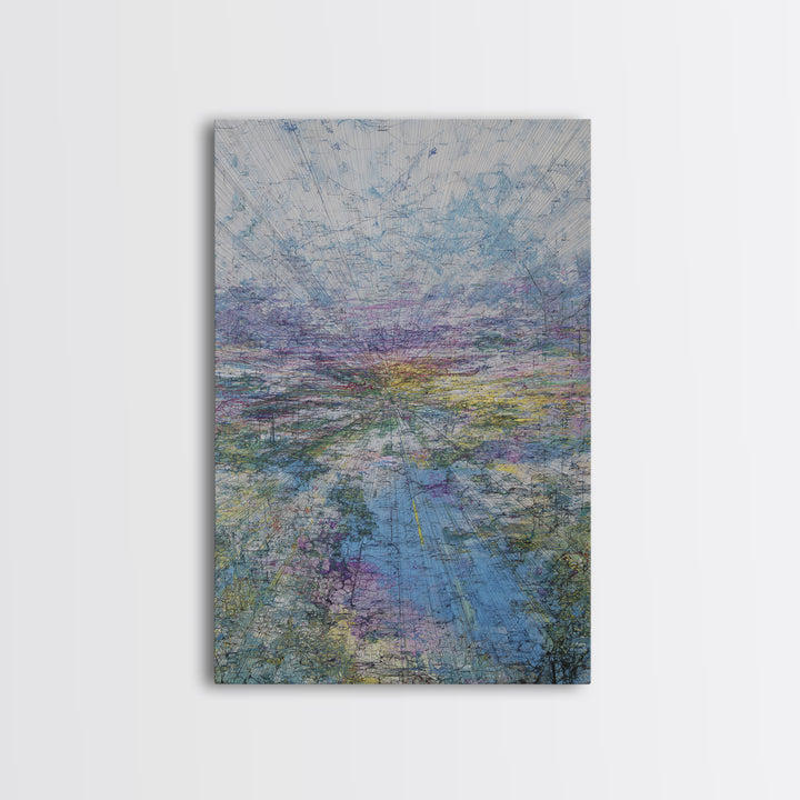 Pastel Horizon Abstract Wall Art, Blue Lavender Landscape, Modern Unique Canvas Print, Dreamy Office Decor Gift For Home