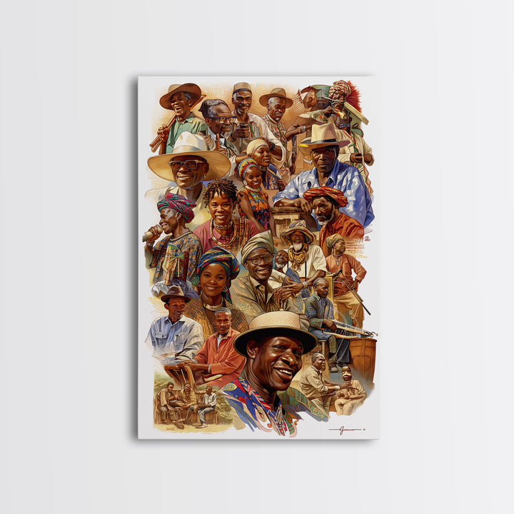 Joyful African Community Collage With Musicians, Canvas Print, African Celebration, Black Art, Cultural Wall Decor, Gift For Her