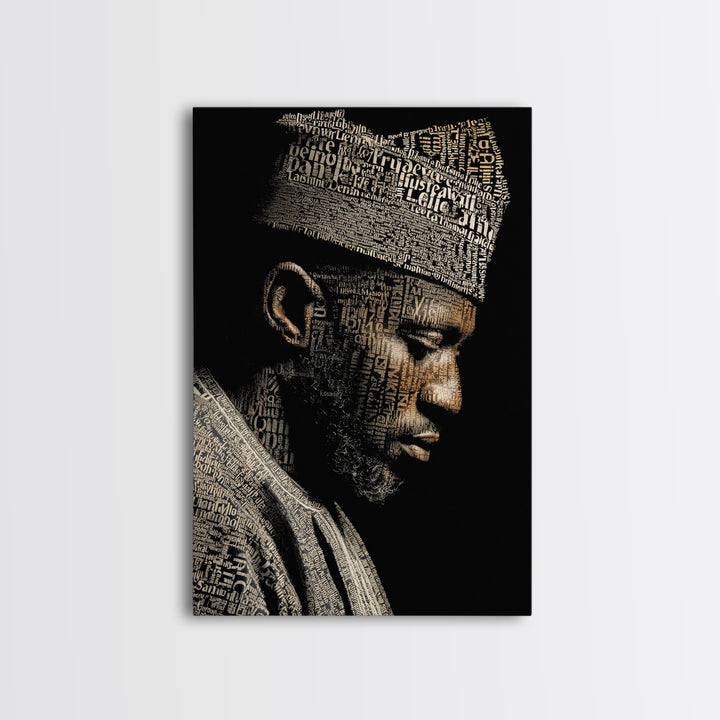 African Man Typography Profile Canvas Print, Black Art Portrait, Afrocentric Artwork, Modern Black Culture Wall Decor Gift