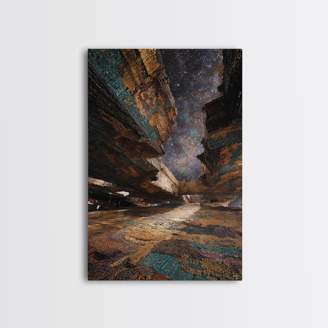 Starry Canyon African Landscape Wall Art, Ethnic Texture Night Sky Print, Earth Tone Boho Decor, Unique Canvas Gift For Home