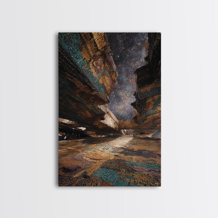 Starry Canyon African Landscape Wall Art, Ethnic Texture Night Sky Print, Earth Tone Boho Decor, Unique Canvas Gift For Home