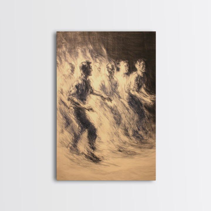 Sepia African Dancers Canvas Print, Expressive Charcoal Figure Art, Cultural Wall Decor, Motion Study For Living Room Decor