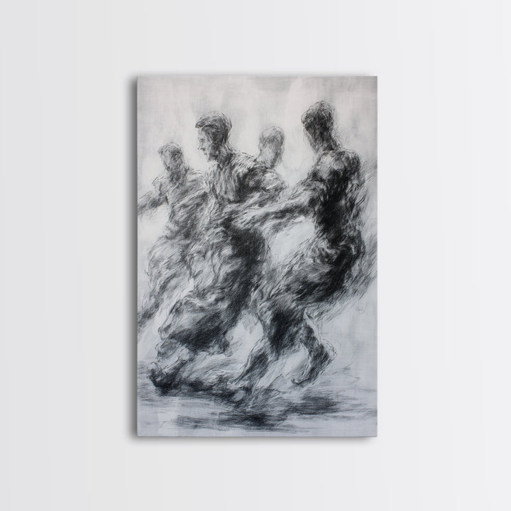 Monochrome African Dancers Wall Art, Charcoal Figure Drawing, Abstract Motion Print, Minimalist Black And White Decor Gift