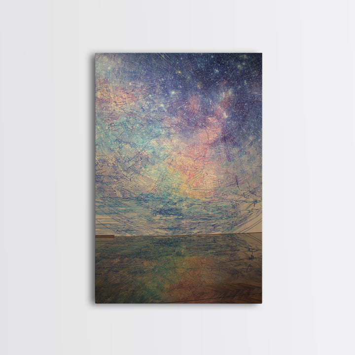 Pastel Cosmic Ocean Horizon, Dreamy Wall Art, Abstract Canvas Print, Spiritual Landscape Home Decor, Meditation Room Gift