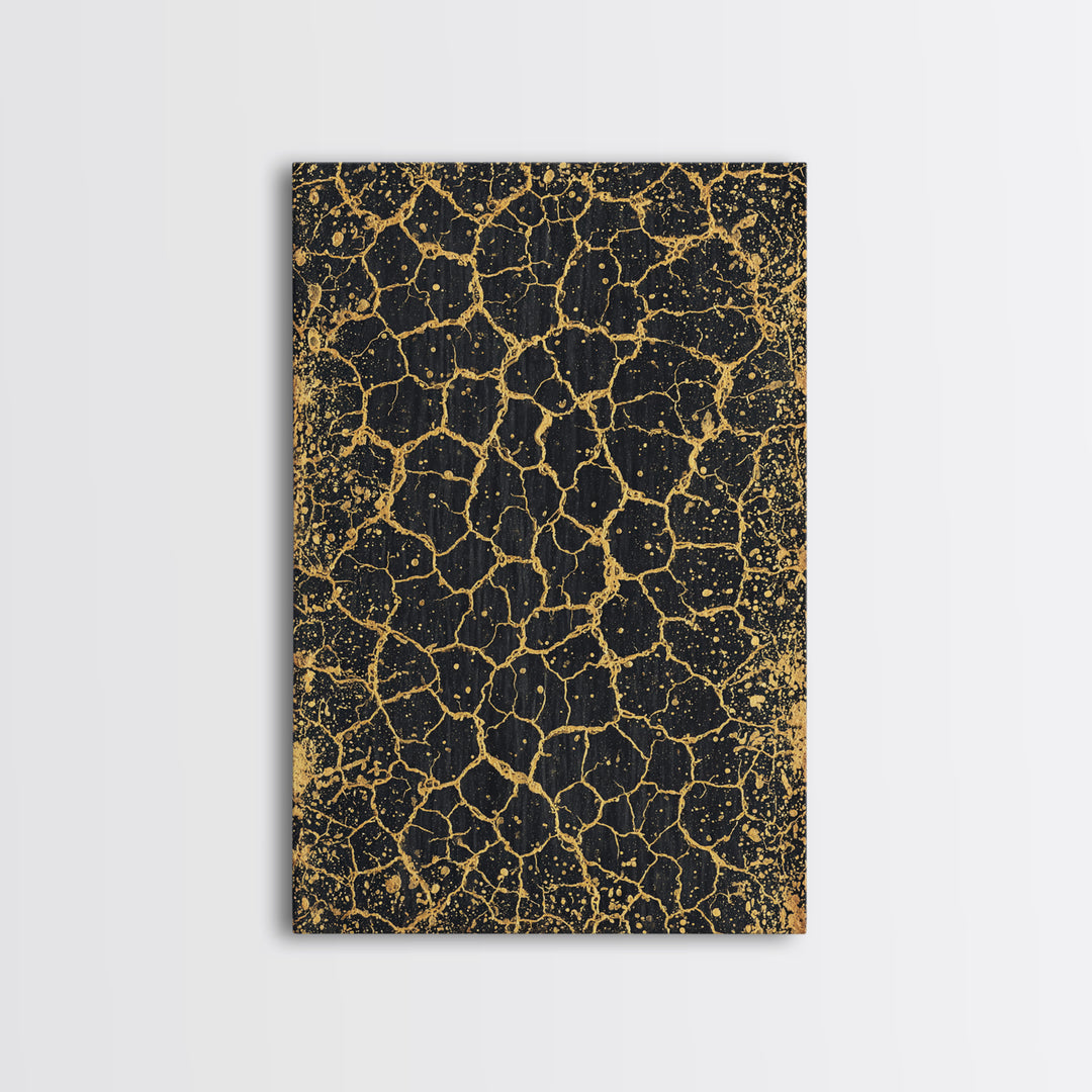 Black And Gold Crackle Texture, Abstract Wall Art, Luxury Canvas Print, Modern Geometric Elegant Home Decor, Statement Gift