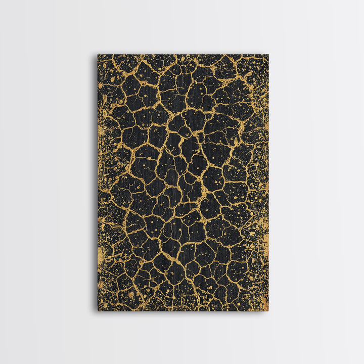 Black And Gold Crackle Texture, Abstract Wall Art, Luxury Canvas Print, Modern Geometric Elegant Home Decor, Statement Gift