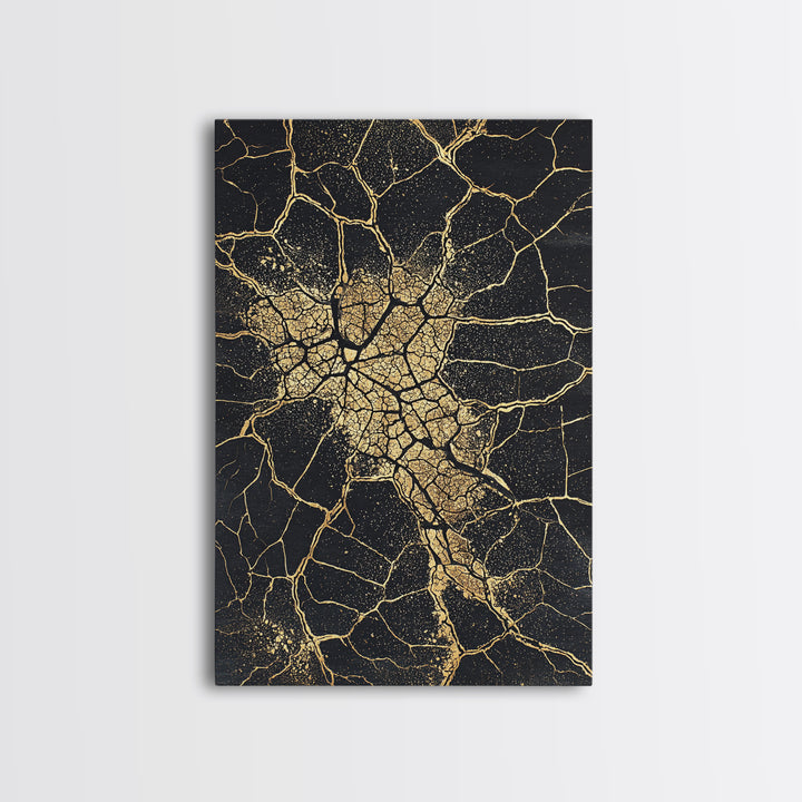 Golden Africa Map Crackle Silhouette, African Wall Art, Framed Canvas Print, Afrocentric Motherland Home Decor, Black History Gift
