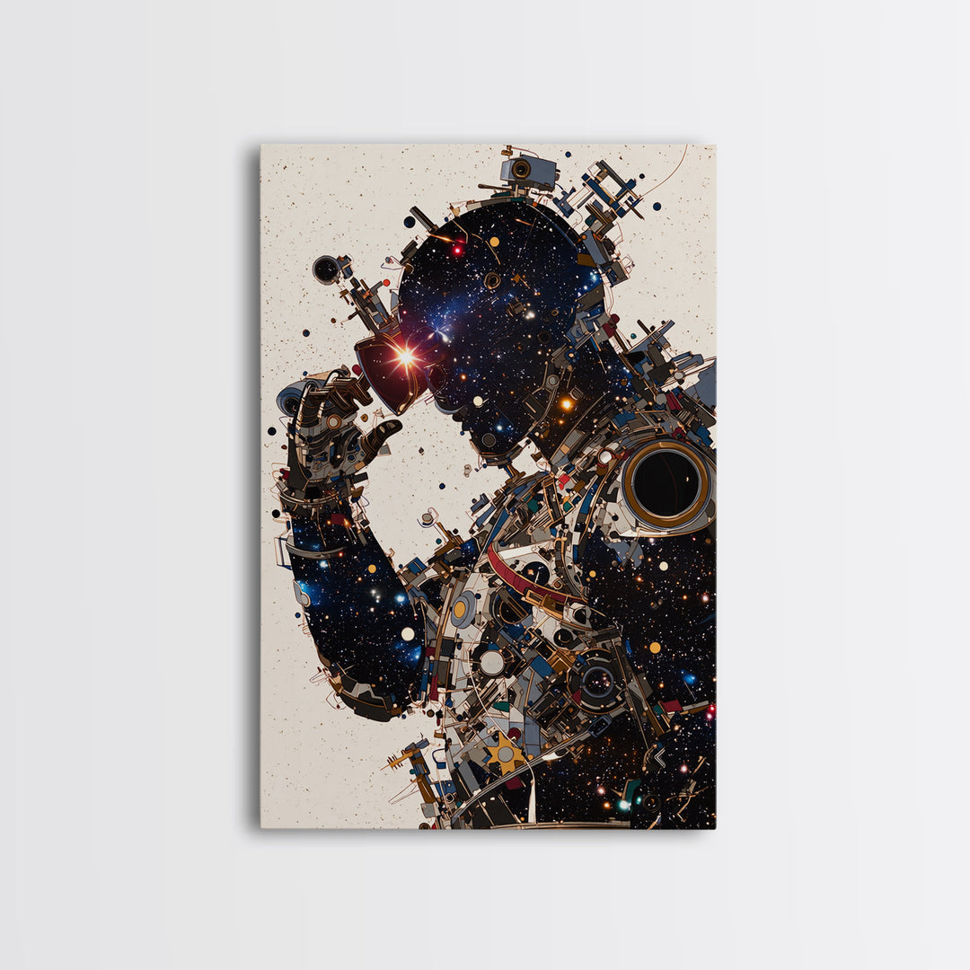 Cosmic Black Cyborg Portrait Canvas Print, Afrofuturism Decor, Abstract Face Art, Galaxy Robot Unique Modern Wall Decor Gift