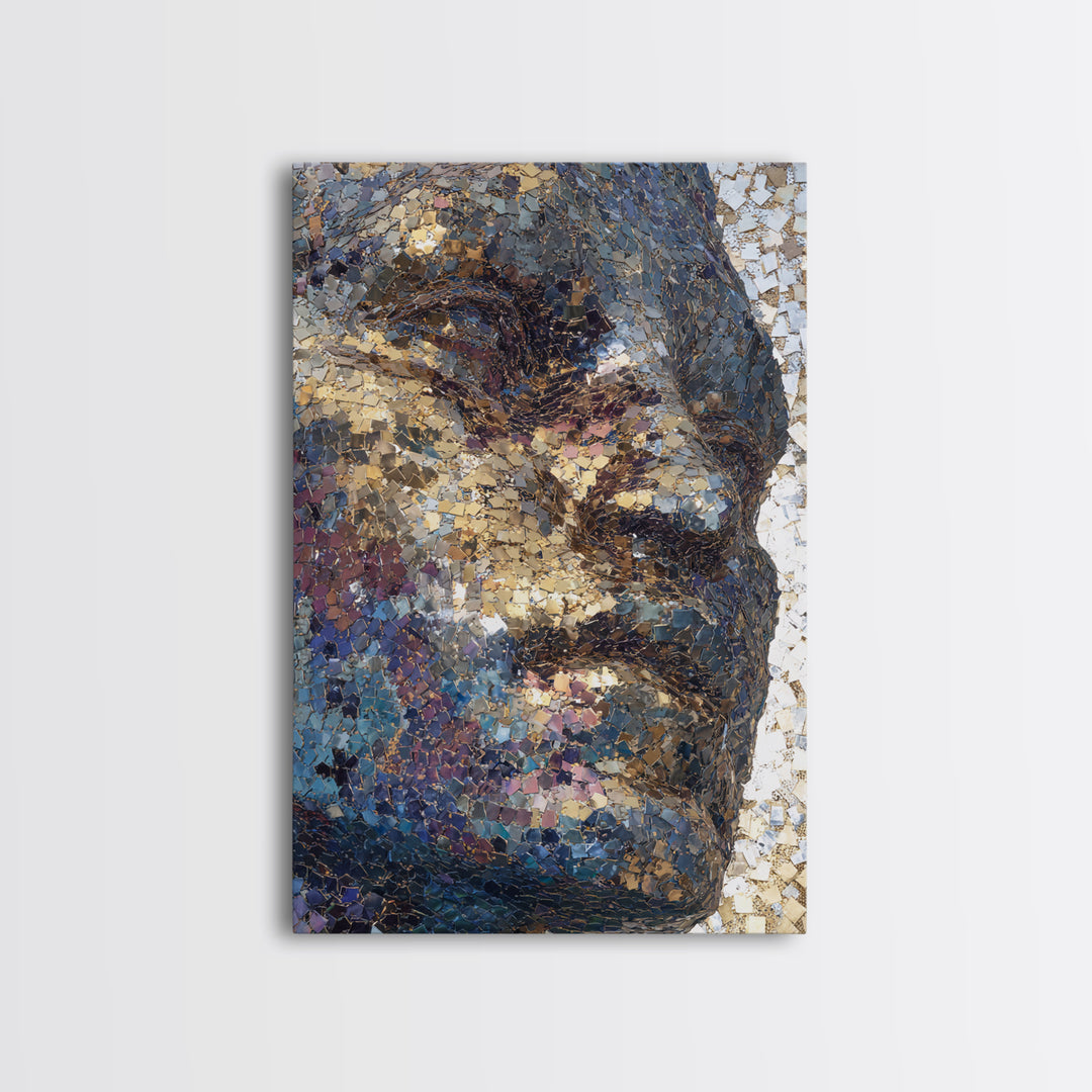 Metallic Mosaic Black Face Wall Art, Abstract Portrait Canvas, Contemporary African American Art, Elegant Home Decor Gift