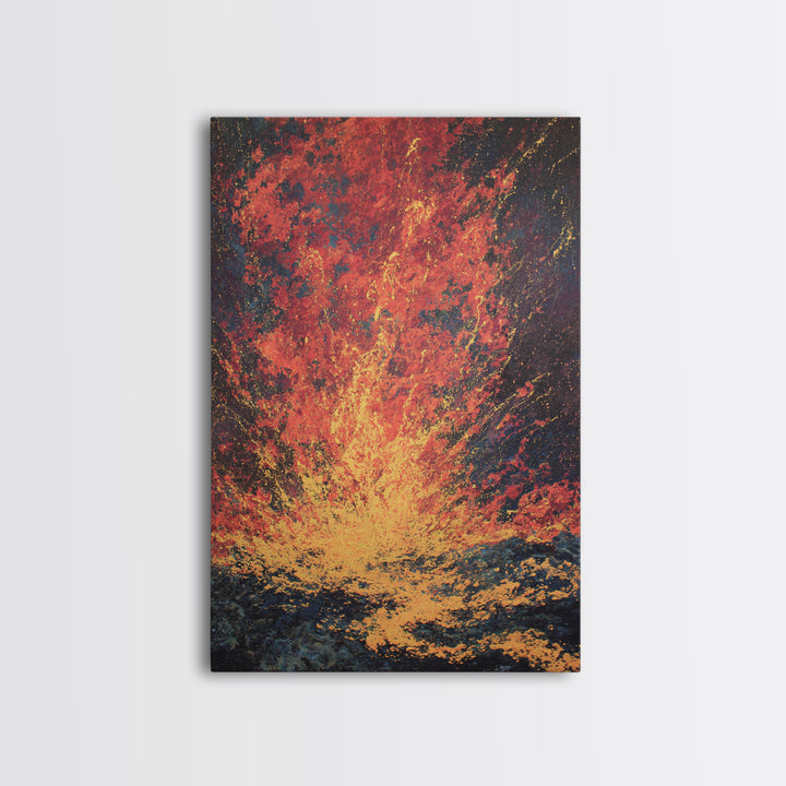 Fiery Lava Eruption Abstract Wall Art, Red Orange Volcano Painting, Bold Modern Canvas Decor, Dramatic Statement Print Gift