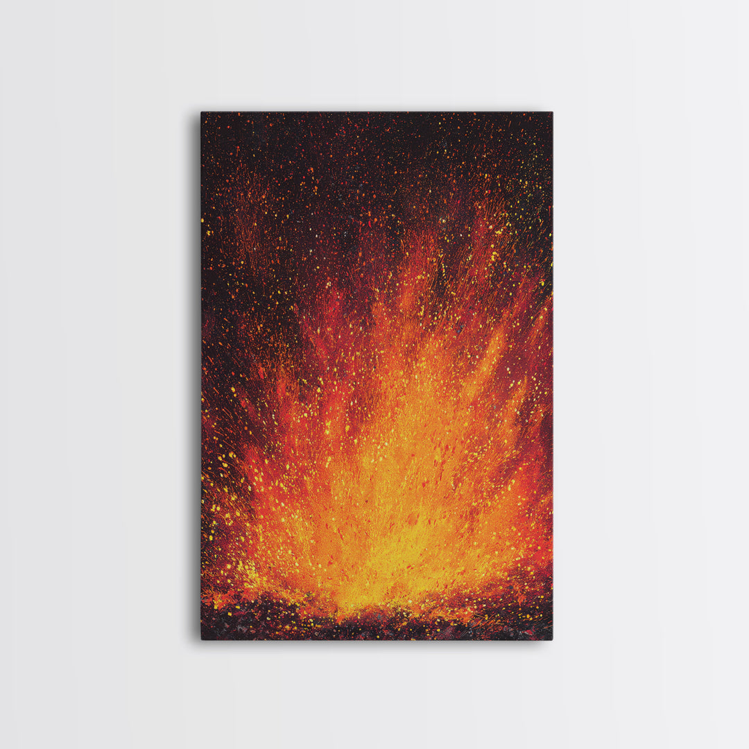 Golden Fireburst Abstract Canvas Print, Red Orange Spark Painting, Modern Wall Decor, Bold Statement Art, Luxury Canvas Gift