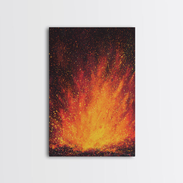 Golden Fireburst Abstract Canvas Print, Red Orange Spark Painting, Modern Wall Decor, Bold Statement Art, Luxury Canvas Gift