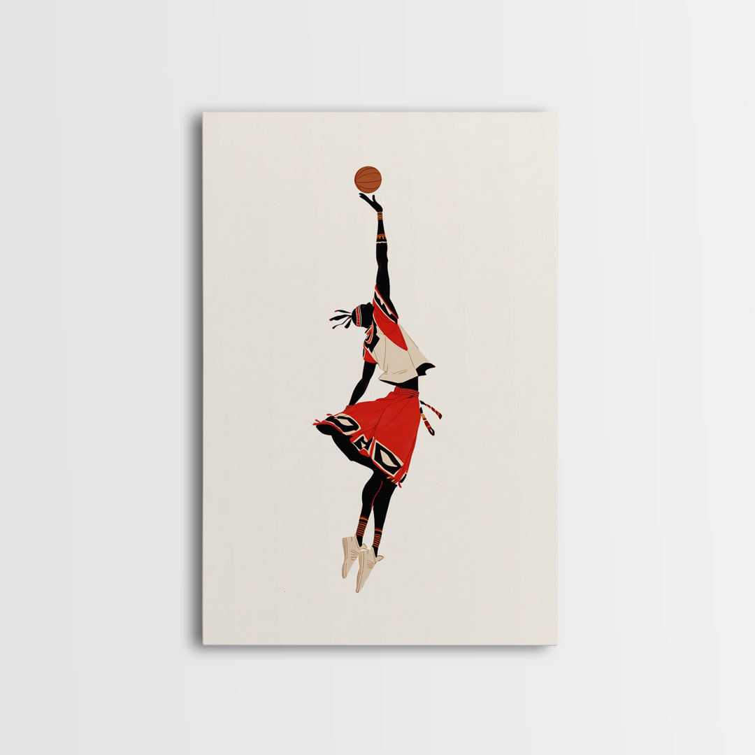 Maasai Warrior Basketball Leap Wall Art, African Warrior Art, African Wall Decor, Afrocentric Sports Canvas Print Gift Decor