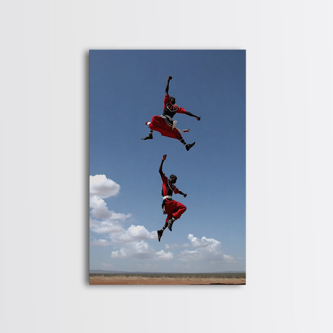 Maasai Jumping Dance Wall Art, African Warrior Art, Kenya Safari Decor, Tribal Photography Canvas Print For Living Room Decor
