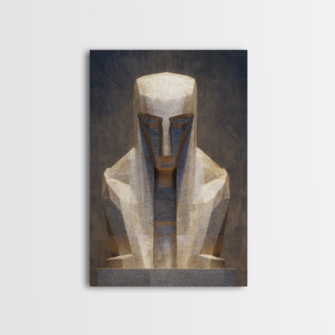 Geometric African Sculpture Framed Canvas Print, Abstract African Art, Gold Tribal Statue Wall Art For Modern Home Decor