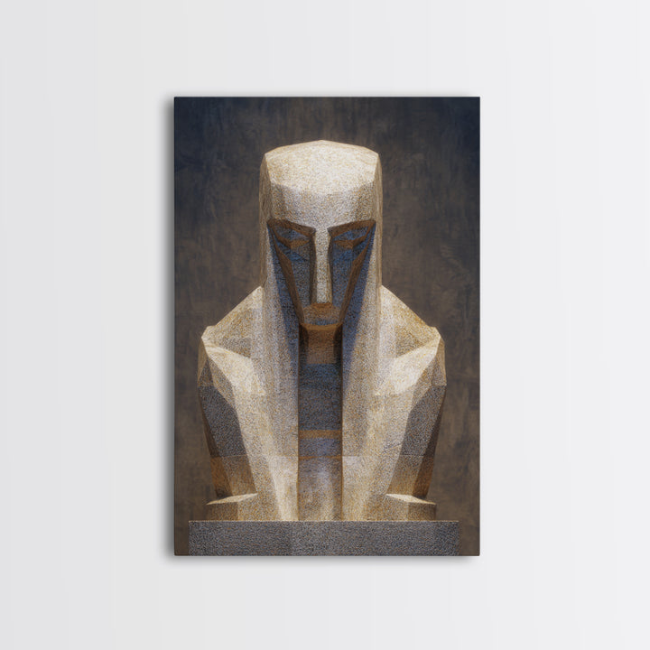 Geometric African Sculpture Framed Canvas Print, Abstract African Art, Gold Tribal Statue Wall Art For Modern Home Decor