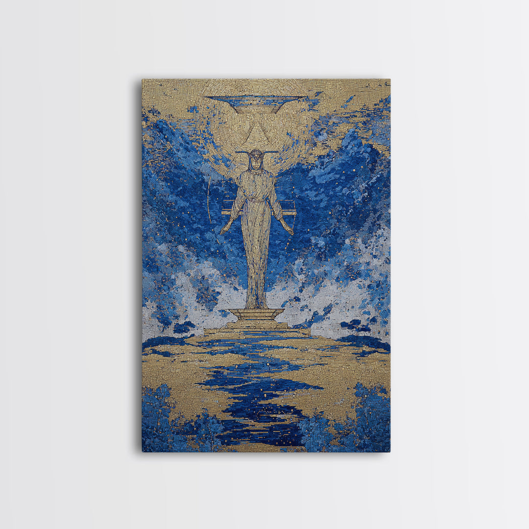 Blue Gold Egyptian Goddess Wall Art, African Egyptian Art, Textured Spiritual Canvas Print, Ancient Culture Home Decor Gift
