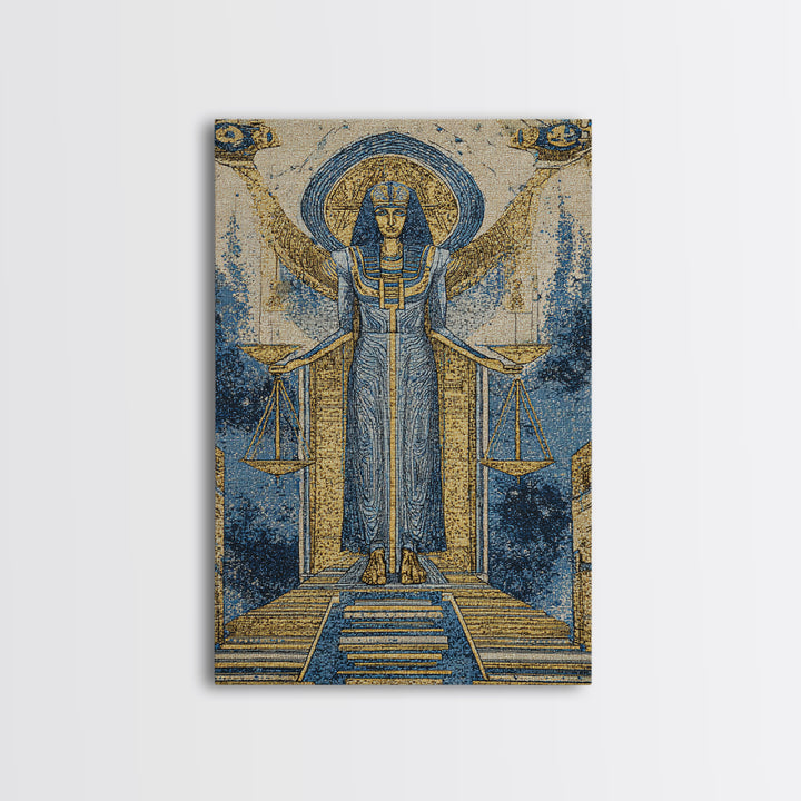 Egyptian Goddess Of Justice Wall Art, African Egyptian Art, Blue Gold Spiritual Canvas Print, Ancient Culture Home Decor Gift