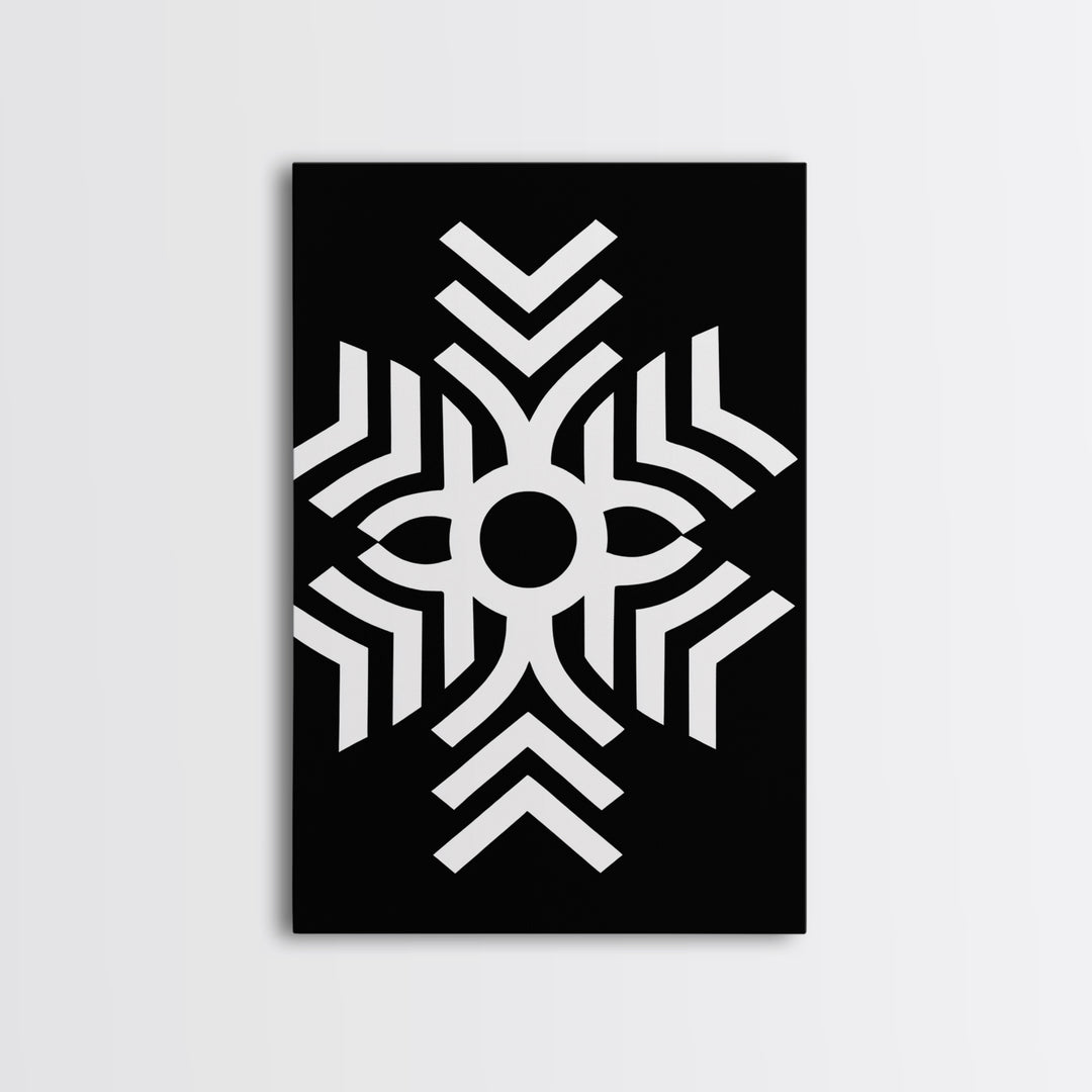 Black And White Tribal Geometric Symbol Wall Art, Afrocentric Abstract Print, African Pattern Decor, Modern Minimalist Canvas