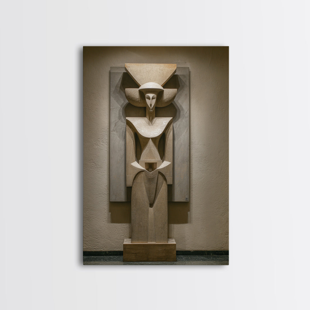 Abstract African Stone Sculpture Framed Canvas Print, Tribal Statue Wall Decor, Gallery Museum Art, Afrocentric Home Decor