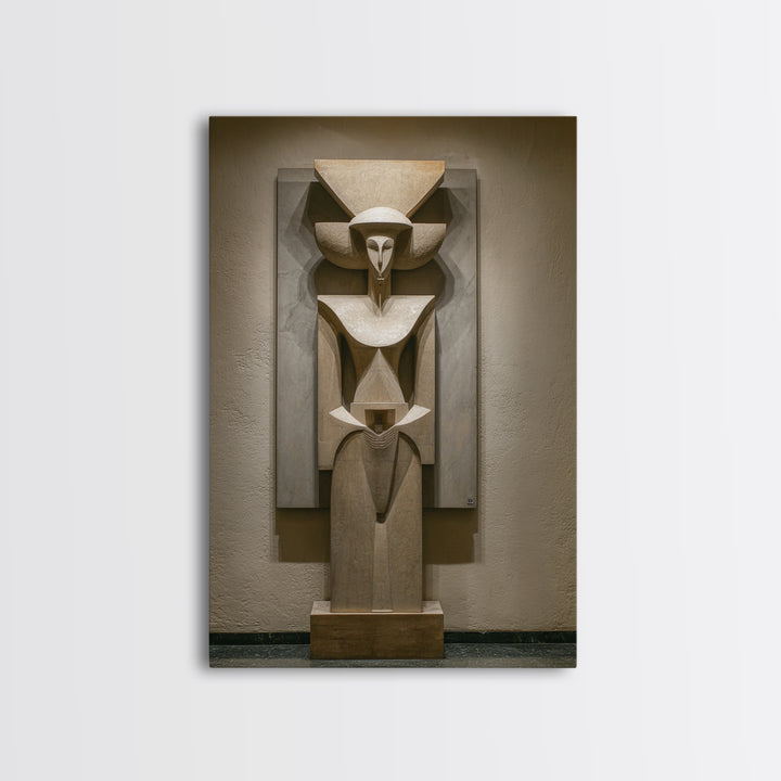 Abstract African Stone Sculpture Framed Canvas Print, Tribal Statue Wall Decor, Gallery Museum Art, Afrocentric Home Decor