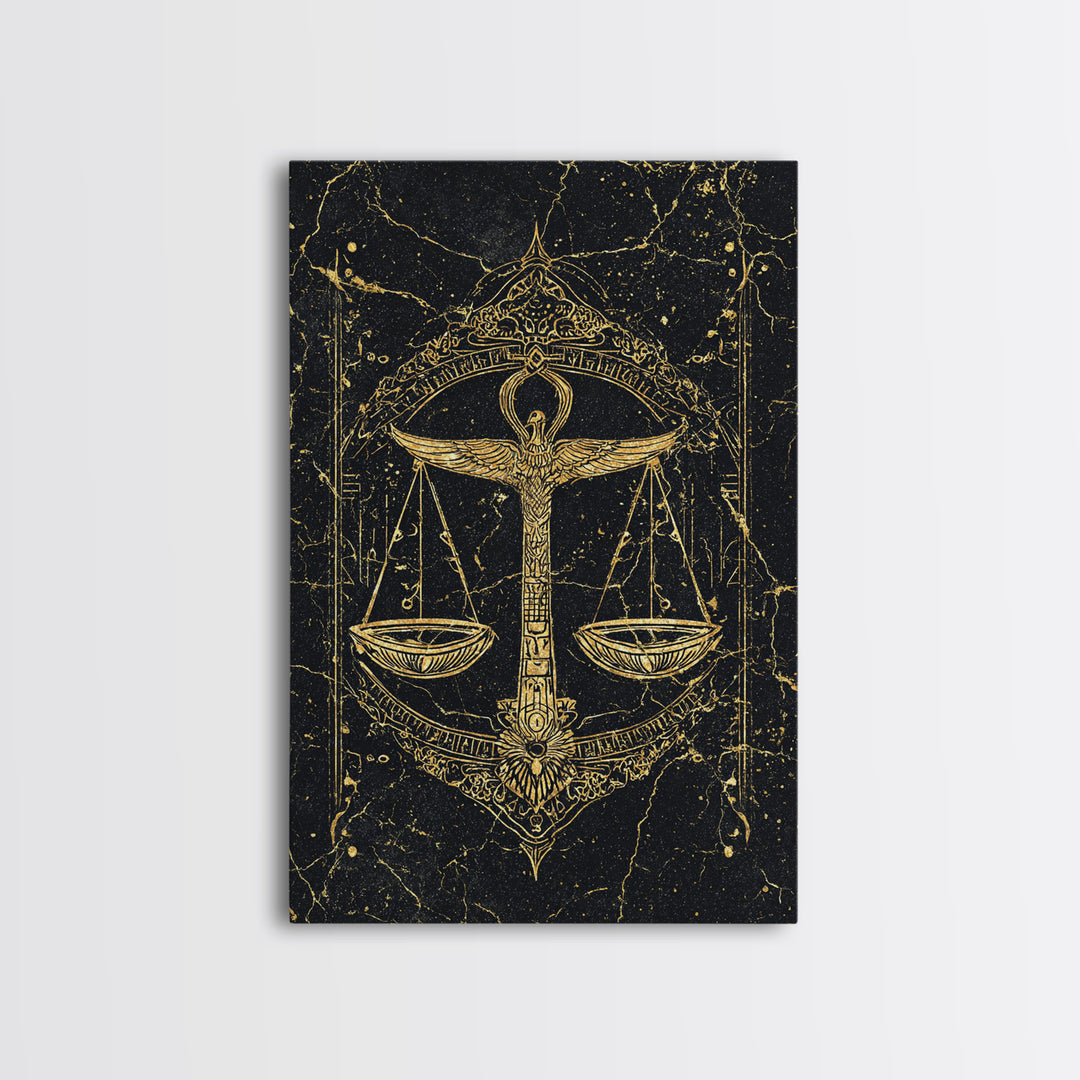 Black Gold Egyptian Ankh Scales Canvas Print, Mystical Wall Art Decor, African Egyptian Art, Spiritual Justice Poster Gift