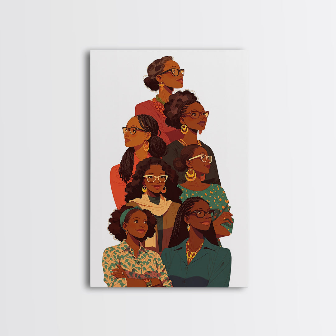 Stylish Black Women Group Portrait Wall Art, African American Art Print, Feminine Office Decor, Black Girl Magic Gift For Her