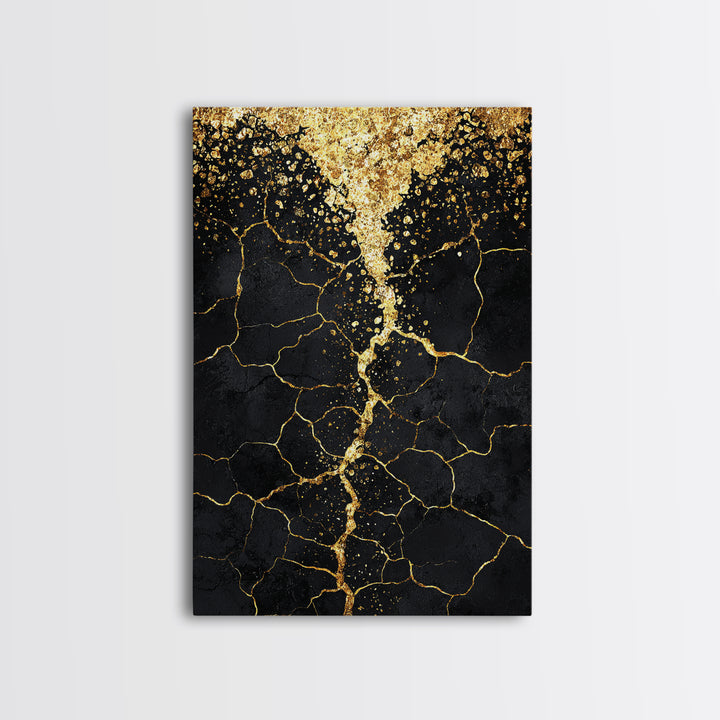 Black Gold Cracked Abstract Wall Art, Luxury Canvas Wall Art, Modern African Art Decor, Textured Art Print, Home Decor Gift