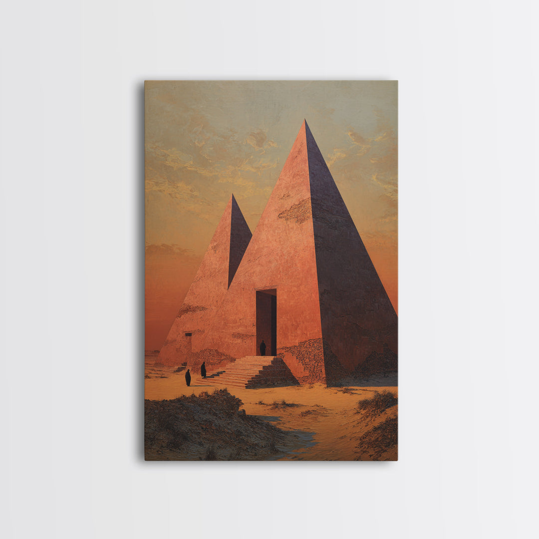 Sunset Egyptian Pyramids Framed Canvas Print, Ancient African Art, Desert Landscape Wall Decor, Cultural Home Decor Gift