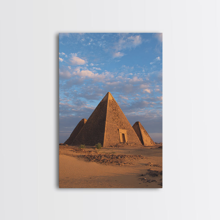 Nubian Pyramids Under Blue Sky Canvas Print, African Landscape, Sudan Travel Art, Desert Wall Decor, Ready To Hang Home Decor Art