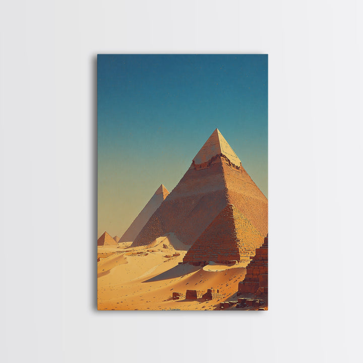 Golden Sand Egyptian Pyramids Wall Art, Ancient African Art Print, Sahara Desert Landscape, Travel Poster, Office Decor Gift