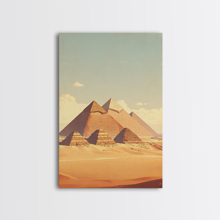 Soft Pastel Egyptian Pyramids Canvas Print, Ancient African Art, Minimalist Desert Landscape, Beige Wall Art, Home Decor