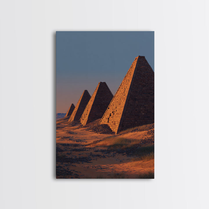 Sunset Nubian Pyramids Canvas Print, African Landscape, Ancient Egypt Inspired Wall Art, Sahara Travel Poster, Home Decor