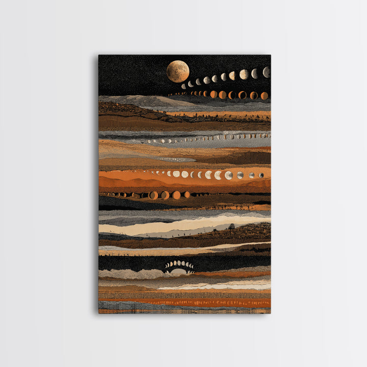 Earth Tone Lunar Phases Wall Art, Celestial Abstract Art, Moon Cycle Poster, Boho Wall Decor, Modern Canvas Art Home Decor Gift