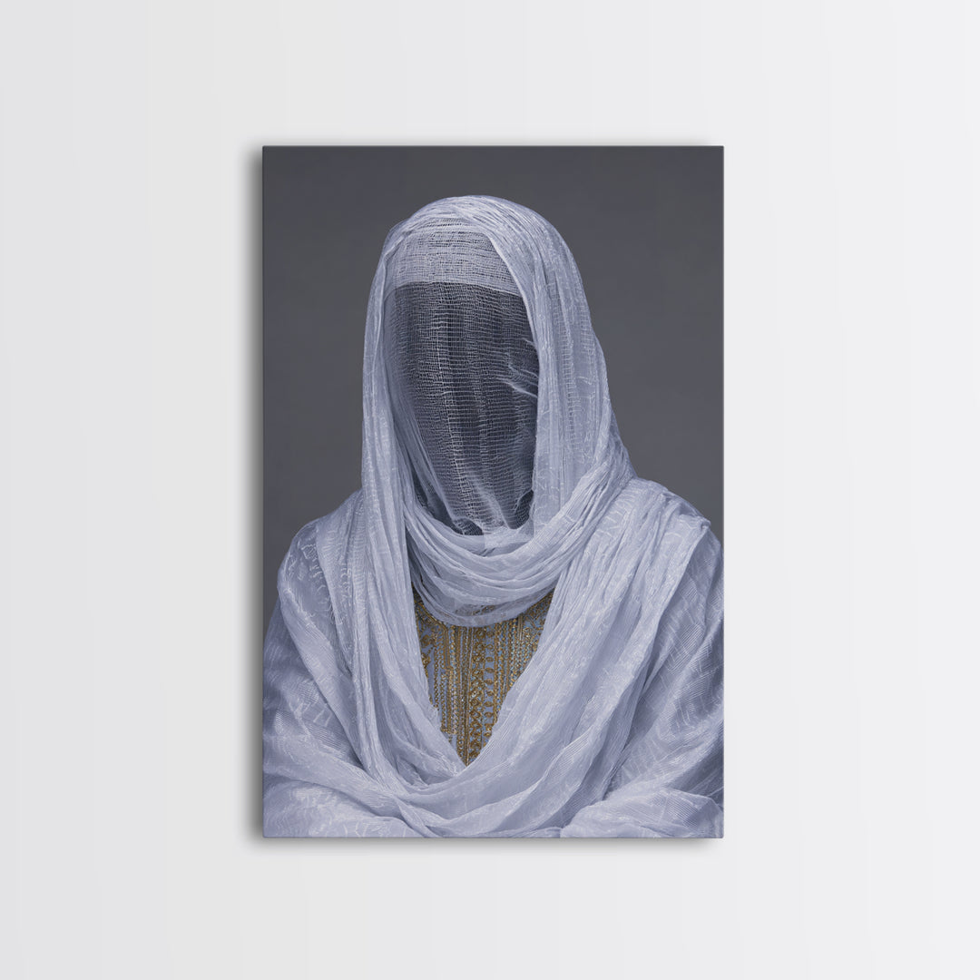 White Veiled African Woman Portrait Wall Art, Afrocentric Cultural Photography, Elegant Spiritual Home Decor Canvas Print