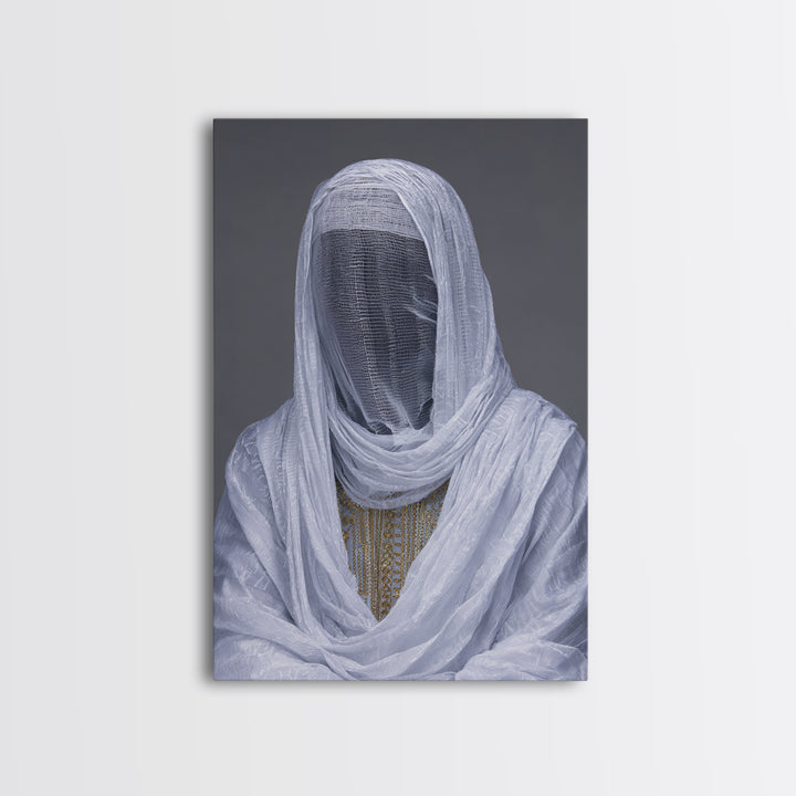 White Veiled African Woman Portrait Wall Art, Afrocentric Cultural Photography, Elegant Spiritual Home Decor Canvas Print