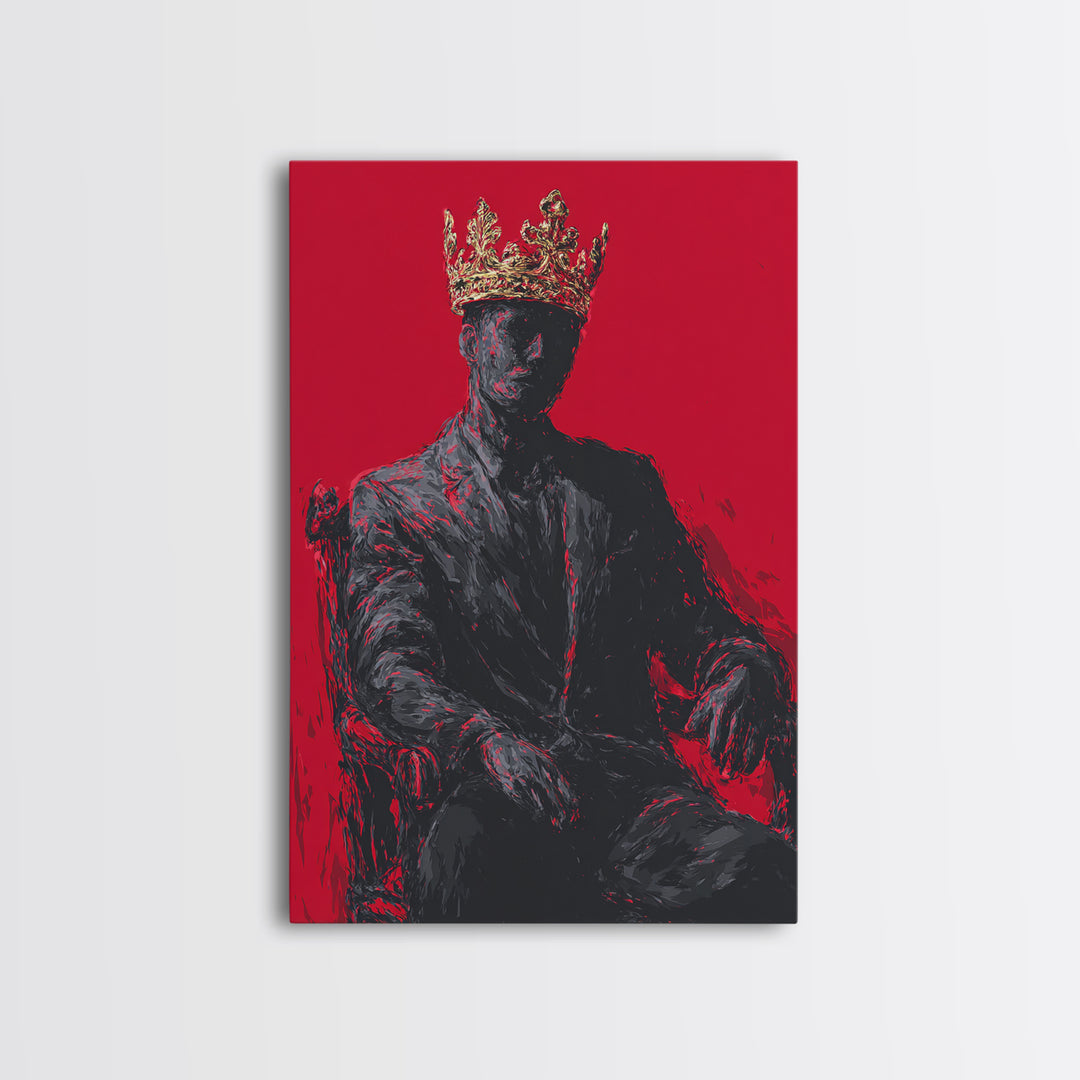 Crowned Black Man Portrait Canvas Print, Red Royal Afrocentric Wall Art, African American Art, Bold Modern Home Decor, Gift For Him