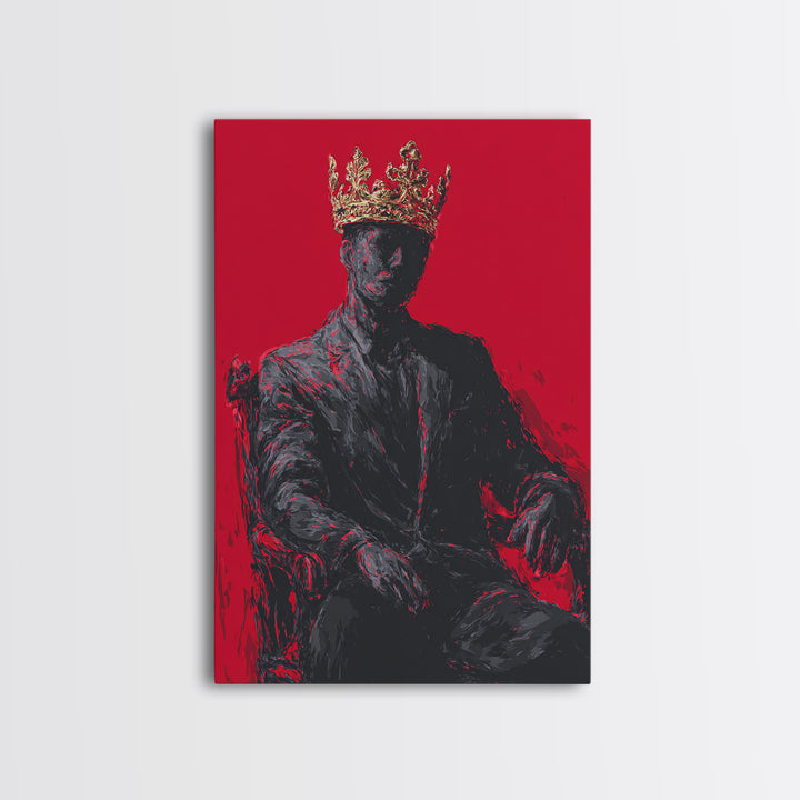 Crowned Black Man Portrait Canvas Print, Red Royal Afrocentric Wall Art, African American Art, Bold Modern Home Decor, Gift For Him