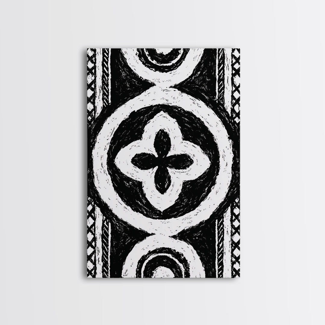 Black And White African Pattern Wall Art, Tribal Textile Canvas Print, Mud Cloth Decor, Geometric Boho Wall Decor, Unique Gift