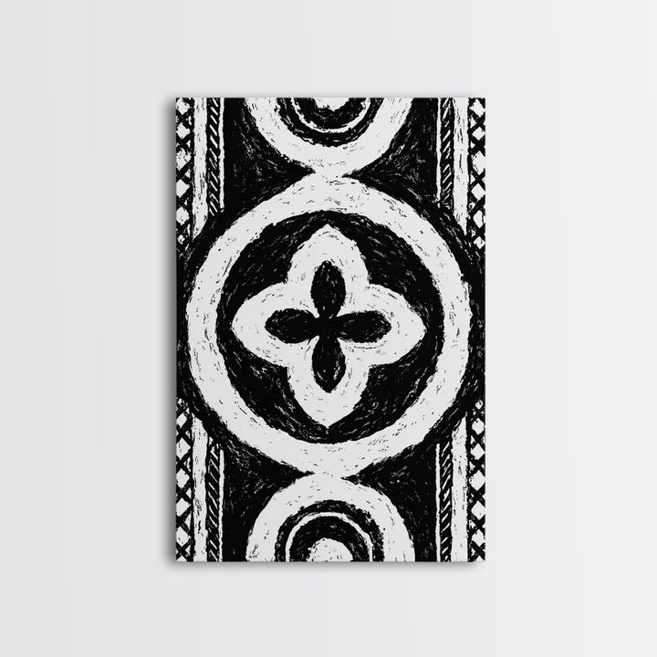 Black And White African Pattern Wall Art, Tribal Textile Canvas Print, Mud Cloth Decor, Geometric Boho Wall Decor, Unique Gift