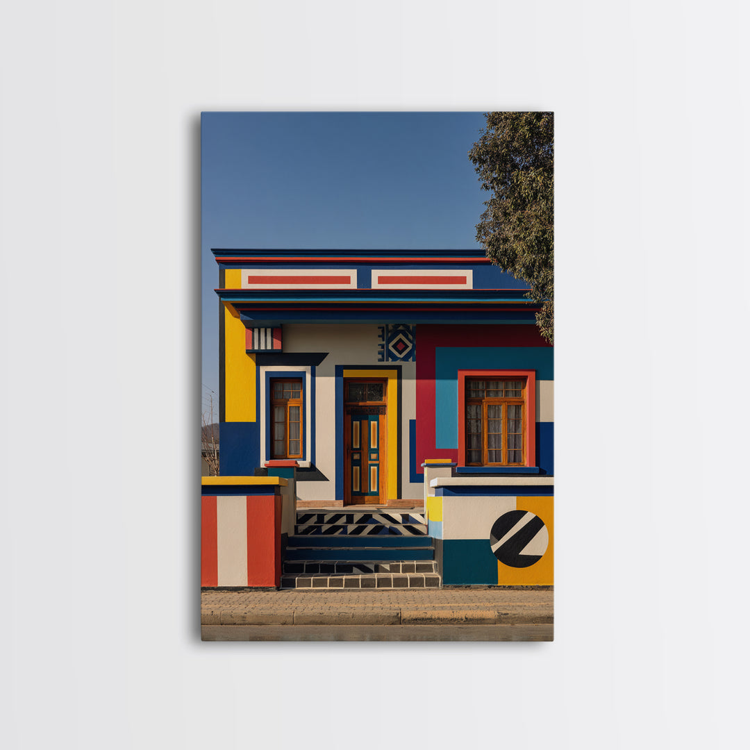 Bold Ndebele Street House Canvas Print, African Wall Art, Geometric Architecture, Colorful Tribal Living Room Decor Gift