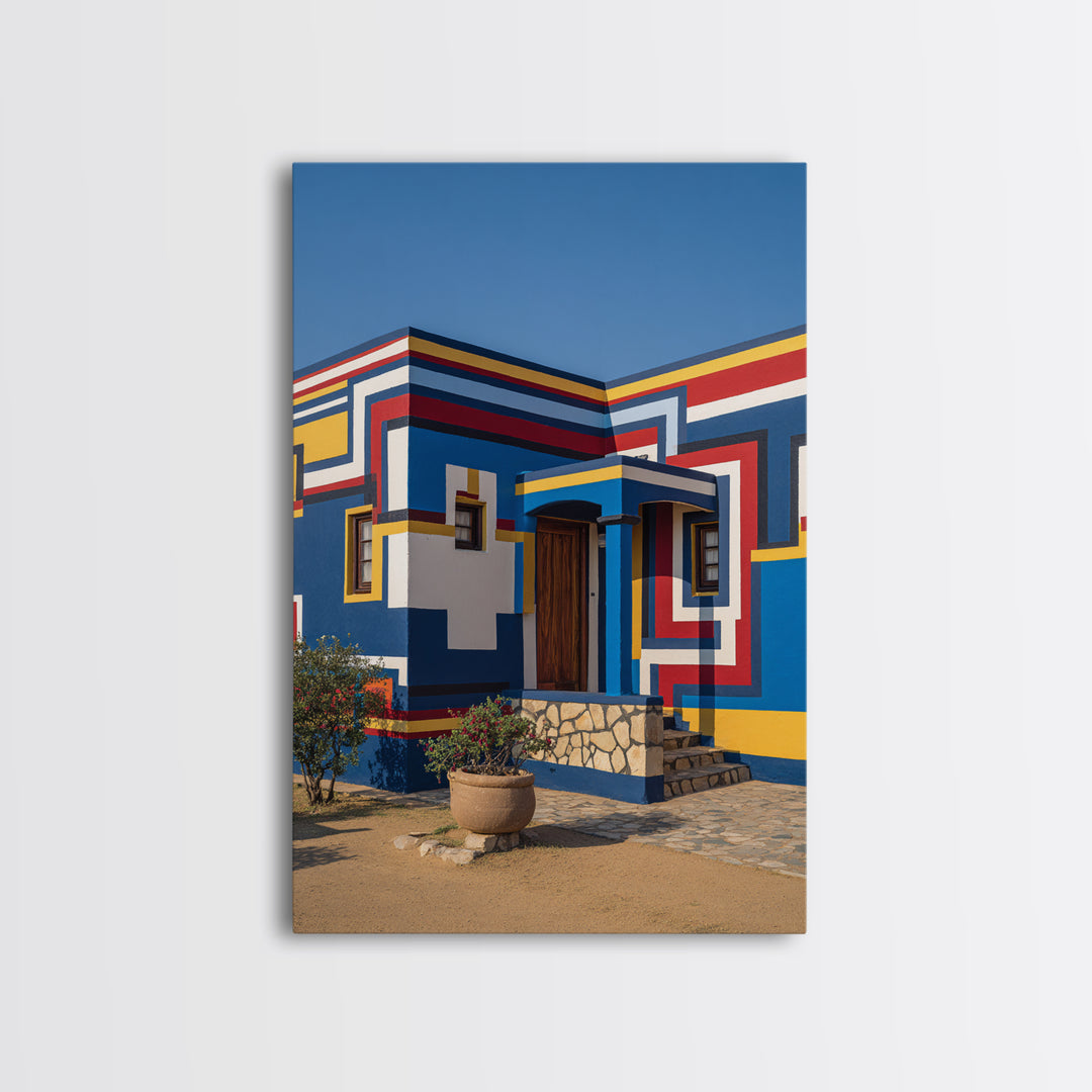 Modern Ndebele House Entrance Canvas Print, African Wall Art, Bold Geometric Architecture, Cultural Home Decor Gift Statement
