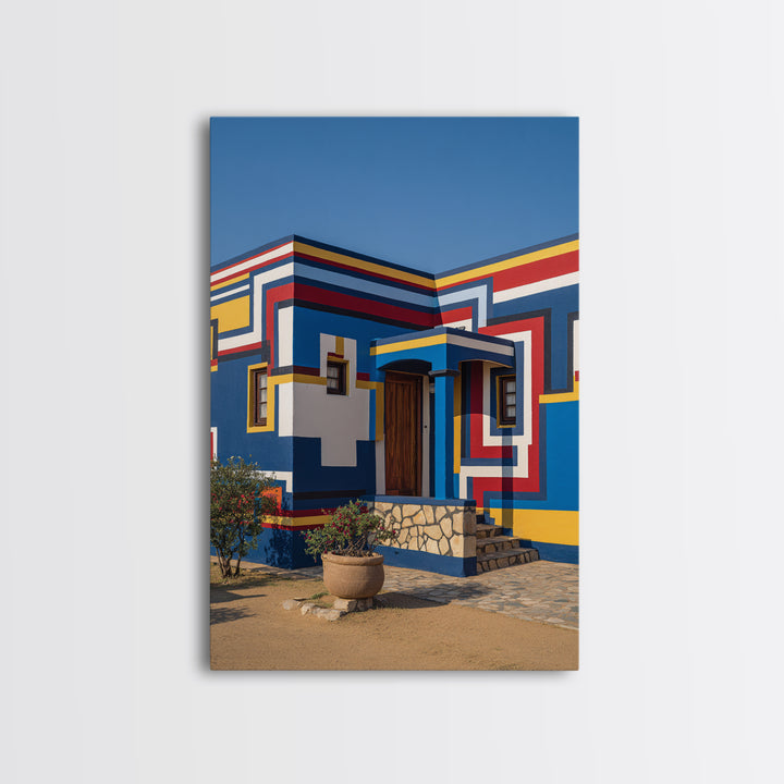 Modern Ndebele House Entrance Canvas Print, African Wall Art, Bold Geometric Architecture, Cultural Home Decor Gift Statement