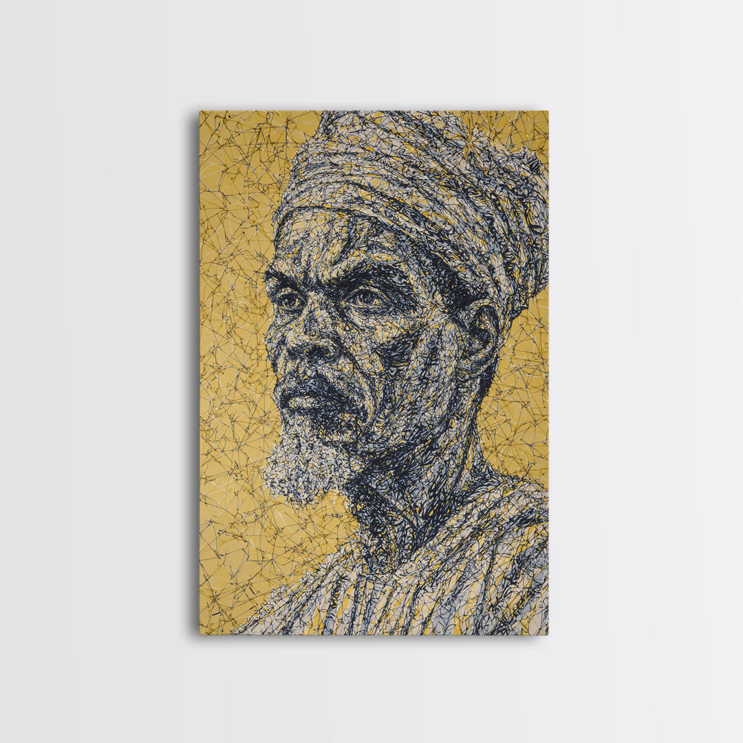 Wise Elder African Portrait Wall Art, Gold Line Drawing, Black History Decor, Afrocentric Cultural Home Decor Meaningful Gift For Him