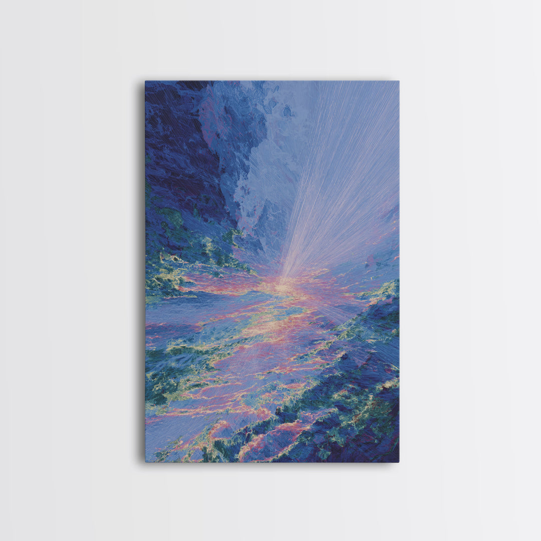 Radiant Blue Ocean Sunrise Wall Art, Abstract Seascape Canvas Print, Coastal Home Decor, Dreamy Beach Art, Large Wall Decor