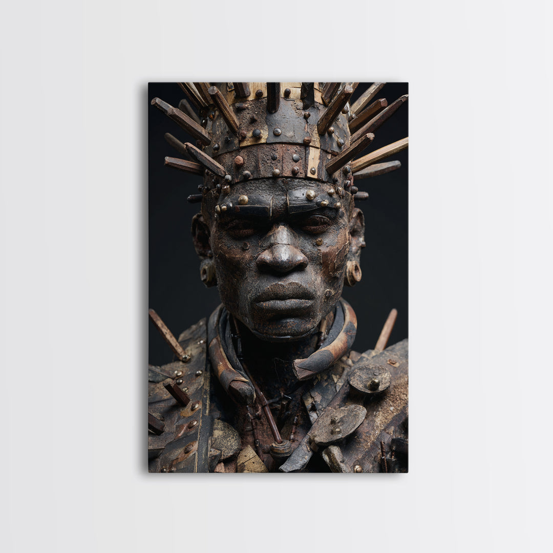 Nail Studded African Warrior Portrait Wall Art, Kongo Power Figure, Tribal Sculpture, Black Culture Decor, Afrocentric Print