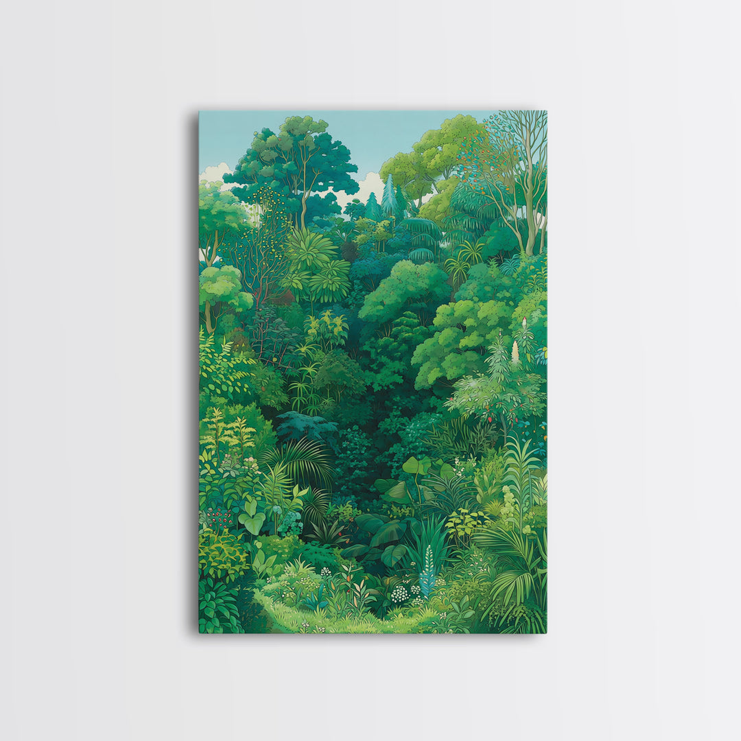 Lush Green Tropical Jungle Wall Art, Botanical Forest Canopy, Nature Scene Art, Modern Home Decor, Large Decor Art, Green Wall Decor