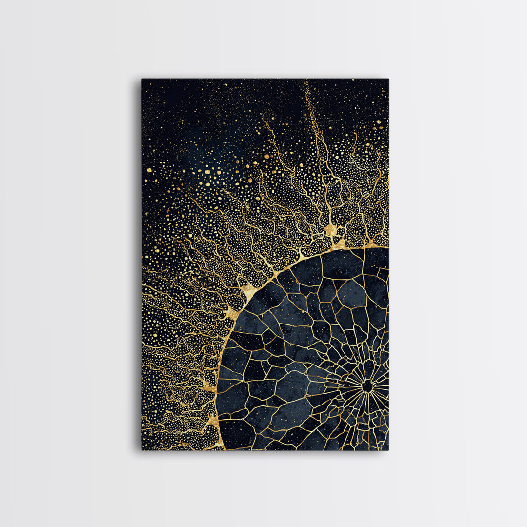 Black Gold Abstract Solar Eclipse Wall Art, Luxury Canvas Print, African Inspired Celestial Decor For Modern Living Room